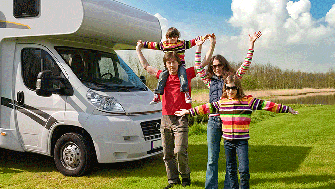 family on caravan holiday with children